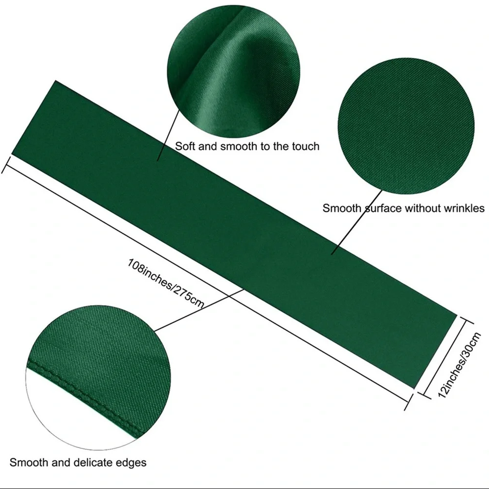 Lot of 5 Green Satin Table Runners – 12” x 108”